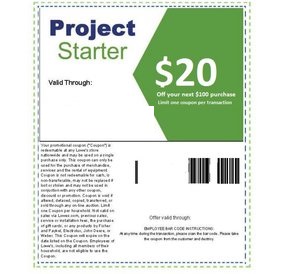 Lowe $20 Off $100 Coupon - Printable and Emailed, In-Store Use Only